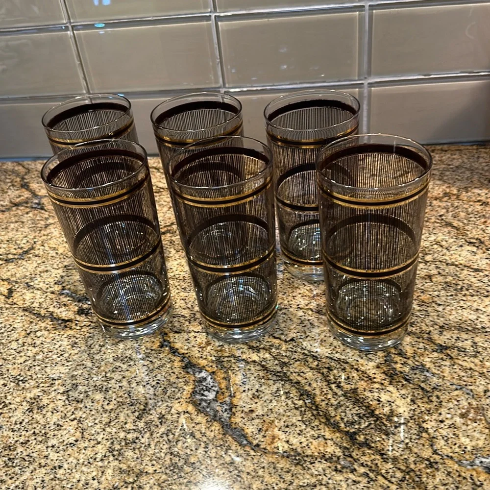 Georges Briard Vintage Black and Gold 6 High-Ball Drinking Glasses - Picture 5 of 7